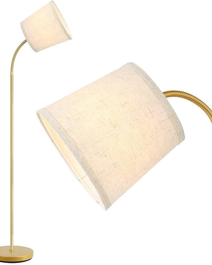 LED Floor Lamp, Standing Lamp for Living Room with Linen Lamp Shade,Adjustable Gooseneck Modern Reading Light,Floor Lamps for Bedroom,Office,Farmhouse,12W LED Bulb Included - LeafyLoom