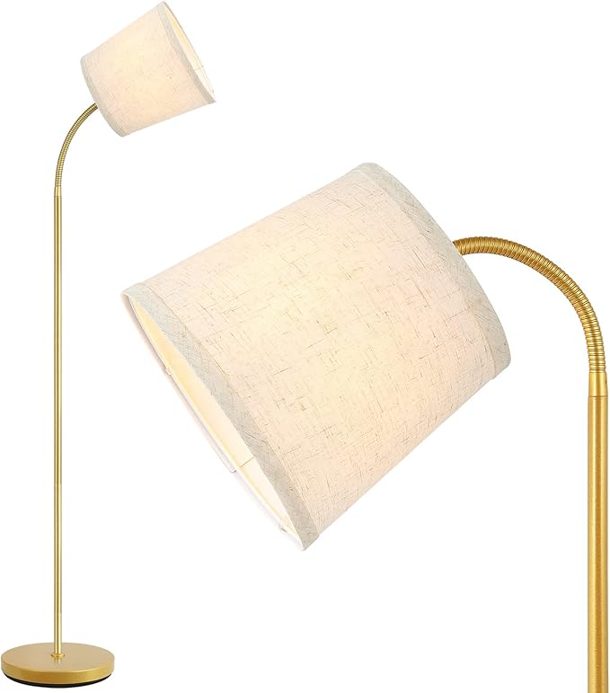 LED Floor Lamp, Standing Lamp for Living Room with Linen Lamp Shade,Adjustable Gooseneck Modern Reading Light,Floor Lamps for Bedroom,Office,Farmhouse,12W LED Bulb Included - LeafyLoom