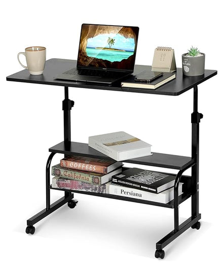 Adjustable Desk Standing Desk Small Desks for Small Spaces Portable Laptop Computer Desk Table for Bedrooms Couch Desk for Home Office Table Mobile Rolling Desk on Wheels 31.5" - LeafyLoom
