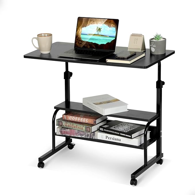Adjustable Desk Standing Desk Small Desks for Small Spaces Portable Laptop Computer Desk Table for Bedrooms Couch Desk for Home Office Table Mobile Rolling Desk on Wheels 31.5" - LeafyLoom