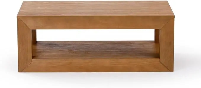 Plank+Beam Modern Rectangular Coffee Table with Shelf, Solid Wood, 40 Inch, Center Table with Storage, 2 Tier Tea Table for Living Room, Pecan Wirebrush - LeafyLoom