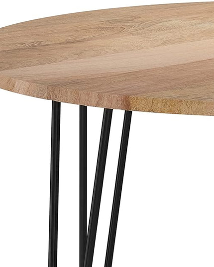 SIMPLIHOME Hunter SOLID MANGO WOOD and Iron 45 Inch Round Industrial Dining Table in Natural, For the Dining Room - LeafyLoom
