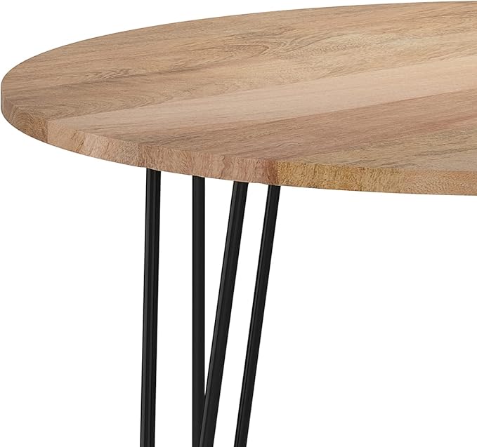 SIMPLIHOME Hunter SOLID MANGO WOOD and Iron 45 Inch Round Industrial Dining Table in Natural, For the Dining Room - LeafyLoom