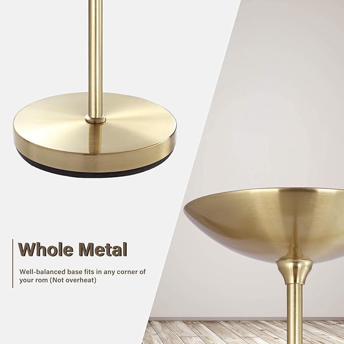 BoostArea Torchiere Standing Lamp,20W 2000LM LED Halogen Stepless Dimmable,Touch Control,50000hrs Lifespan,Pale Floor Lamps for Living Room, Bedroom,Gold - LeafyLoom