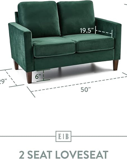 Edenbrook Archer Upholstered Loveseat - Green Velvet Loveseat - Living Room Furniture - Small Loveseat - Mid Century Modern Loveseat - Seats Two - LeafyLoom
