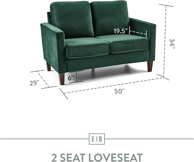 Edenbrook Archer Upholstered Loveseat - Green Velvet Loveseat - Living Room Furniture - Small Loveseat - Mid Century Modern Loveseat - Seats Two - LeafyLoom