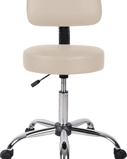 Boss Office Products Be Well Medical Spa Stool with Back in Beige - LeafyLoom