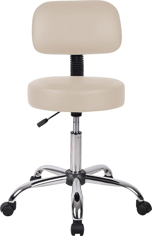 Boss Office Products Be Well Medical Spa Stool with Back in Beige - LeafyLoom