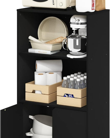 Furinno Jaya Kitchen Storage Shelf with Cabinet, Americano - LeafyLoom