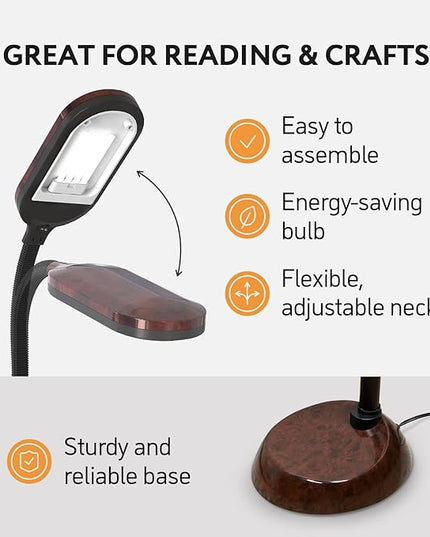 Natural Daylight Floor Lamp - Craft Light Floor Standing for Reading, Crafting, Sewing - 27W Full Spectrum White Bright Sunlight - Adjustable Gooseneck - Task Lamps for Living Room, Bedroom, Office - LeafyLoom
