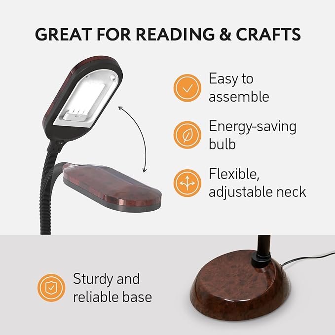 Natural Daylight Floor Lamp - Craft Light Floor Standing for Reading, Crafting, Sewing - 27W Full Spectrum White Bright Sunlight - Adjustable Gooseneck - Task Lamps for Living Room, Bedroom, Office - LeafyLoom