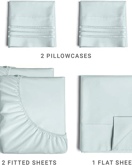 Split King Size 5 Piece Sheet Set - Comfy Breathable & Cooling Sheets - Hotel Luxury Bed Sheets for Women & Men - Deep Pockets, Easy-Fit, Soft & Wrinkle Free Sheets - Ice Blue Oeko-Tex Bed Sheet Set - LeafyLoom