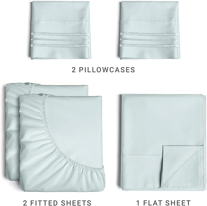 Split King Size 5 Piece Sheet Set - Comfy Breathable & Cooling Sheets - Hotel Luxury Bed Sheets for Women & Men - Deep Pockets, Easy-Fit, Soft & Wrinkle Free Sheets - Ice Blue Oeko-Tex Bed Sheet Set - LeafyLoom