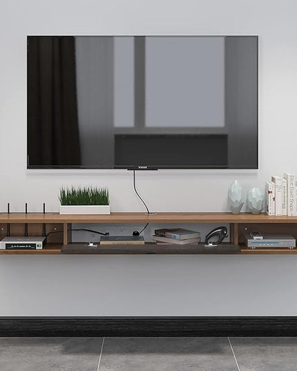 Pmnianhua Floating TV Shelf, 47'' Wall Mounted TV Stand Floating TV Console Media Entertainment Under TV Shelf for Bedroom Livingroom (Walnut) - LeafyLoom