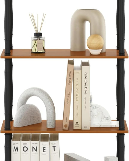 Furinno Turn-N-Tube 4-Tier Multipurpose Shelf Display Rack, Classic Tubes, Light Cherry/Black - LeafyLoom