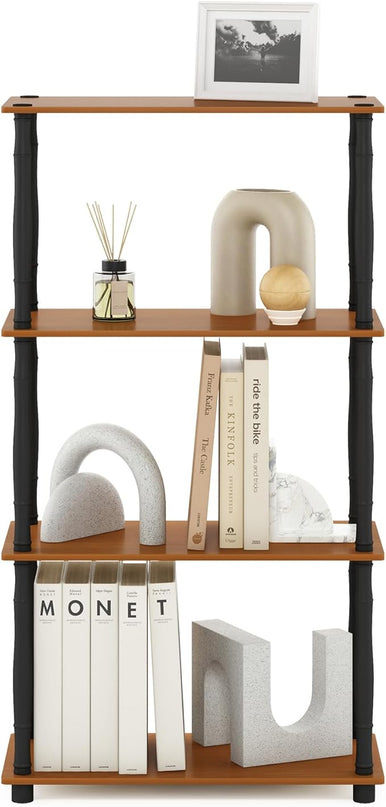 Furinno Turn-N-Tube 4-Tier Multipurpose Shelf Display Rack, Classic Tubes, Light Cherry/Black - LeafyLoom