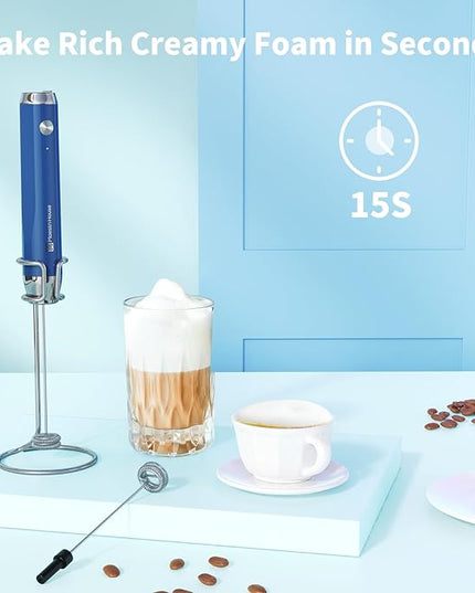 Maestri House Rechargeable Milk Frother with Stand, Handheld Electric Foam Maker Waterproof Detachable Stainless Steel Whisk Drink Mixer Foamer for Lattes, Cappuccino - LeafyLoom