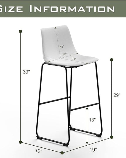 NicBex Retro Bar Stools Crazy-Horse Leather with Metal Legs Barstools, Lounge Kitchen Island Bar Stools, Set of 2, (White Color) (A-GE17024-USSU014) - LeafyLoom