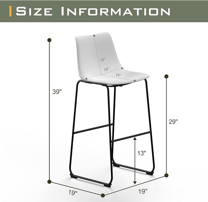 NicBex Retro Bar Stools Crazy-Horse Leather with Metal Legs Barstools, Lounge Kitchen Island Bar Stools, Set of 2, (White Color) (A-GE17024-USSU014) - LeafyLoom