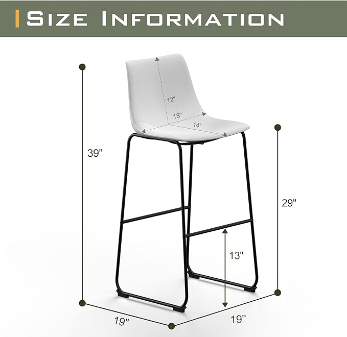 NicBex Retro Bar Stools Crazy-Horse Leather with Metal Legs Barstools, Lounge Kitchen Island Bar Stools, Set of 2, (White Color) (A-GE17024-USSU014) - LeafyLoom