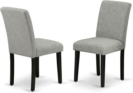 East West Furniture DLAB5-BLK-06 5 Piece Dinette Set for 4 Includes a Round Dining Room Table with Dropleaf and 4 Shitake Linen Fabric Parsons Dining Chairs, 42x42 Inch, Black - LeafyLoom