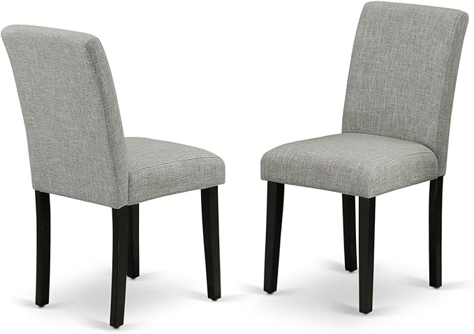 East West Furniture DLAB5-BLK-06 5 Piece Dinette Set for 4 Includes a Round Dining Room Table with Dropleaf and 4 Shitake Linen Fabric Parsons Dining Chairs, 42x42 Inch, Black - LeafyLoom