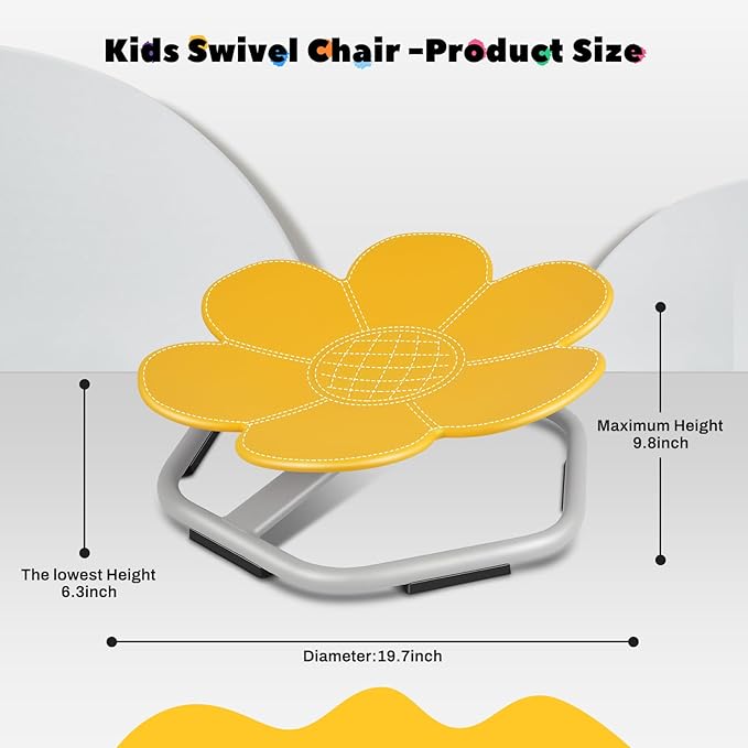 Sensory Toys Kids Swivel Chair, Autism Kids Swivel Chair, Petal Sit and Spin Seat Balance Chair Indoor for Child Age 3+, Regulating Toddler’s Body Balance, Metal Base Non-Slip Yellow - LeafyLoom