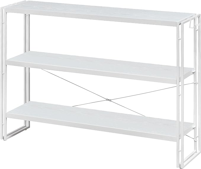 HCHQHS Bookshelf, 3-Tier Industrial Bookcase, White Open Book Shelf, Freestanding Horizontal Bookshelves with Metal Frame - LeafyLoom