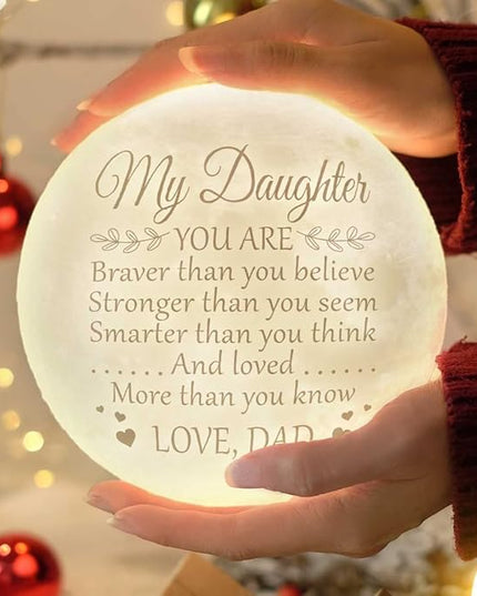 Mothers Day Gifts For Daughter From Dad, Daughter Gifts From Dad, Father Daughter Gifts For Women, Birthday Decorations Indoor, Anniversary Valentines Gifts For Her, Engraved Moon Lamp Night Light - LeafyLoom