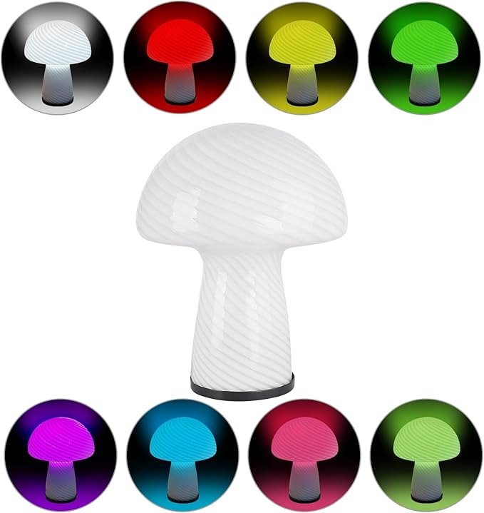 Mushroom lamp, Murano style retro design,Glass desk lamp with RGB 16 Color gradient dimmable LED bulbs, bedroom bedside bedside lamp, perfect home decoration.(LED Bulb Included) - LeafyLoom
