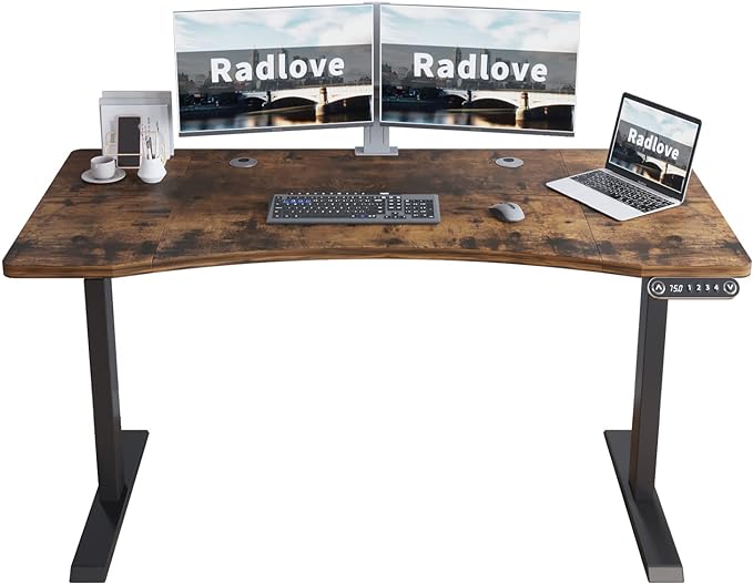 Radlove Dual Motor Height Adjustable Standing Desk, 63 x 30 Height Adjustable Computer Desk Sit Stand Desk Home Office Desks with Splice Board 265 lb Load Capacity Black Frame + Rustic Brown Top - LeafyLoom
