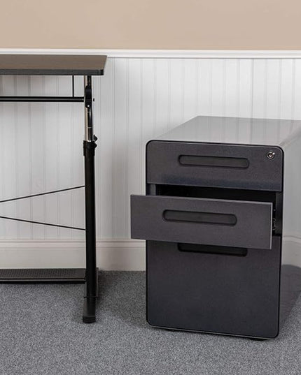 Flash Furniture Wren Ergonomic 3-Drawer Mobile Locking Filing Cabinet with Anti-Tilt Mechanism and Hanging Drawer for Legal & Letter Files, Black - LeafyLoom