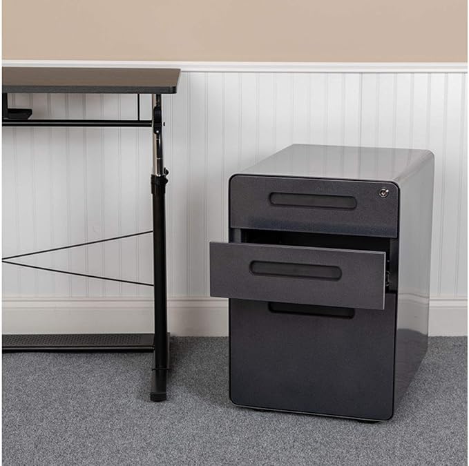 Flash Furniture Wren Ergonomic 3-Drawer Mobile Locking Filing Cabinet with Anti-Tilt Mechanism and Hanging Drawer for Legal & Letter Files, Black - LeafyLoom