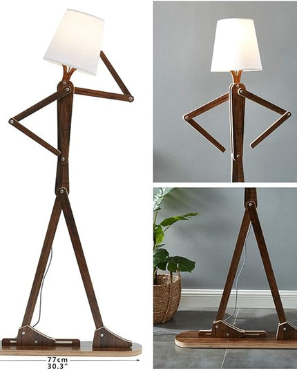 Cool Decorative Tall Floor Lamp Wood Swing Arm Standing Corner Reading Lights for Kids Bedroom Living Room Farmhouse - LED Bulb Included (Teak) - LeafyLoom