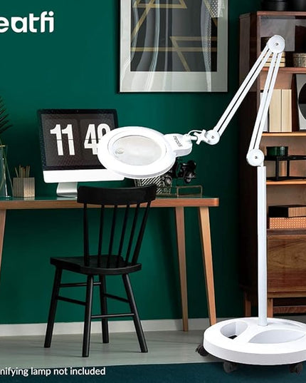 Neatfi 6-Wheel Rolling Base Floor Stand, Compatible for LED Desk Lamp and Magnifying Lamps, Versatile Stand for Work, Study, and Needlework (White) - LeafyLoom