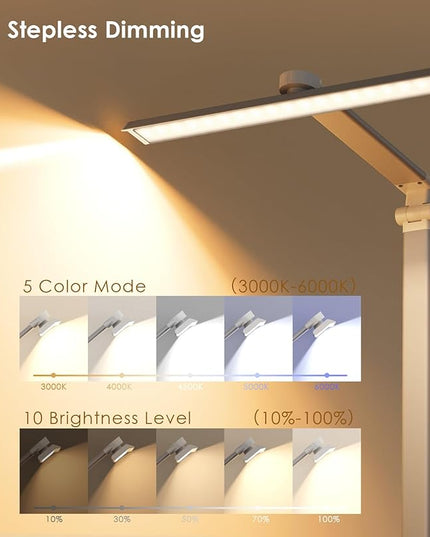 LED Desk Lamp with USB Charging Port, Eye-Caring Table Lamp, Touch Control Dimmable 5 Color Modes, 45 Min Auto-Off Timer, Foldable Study Desk Light for Home Office College Dorm & Reading - LeafyLoom