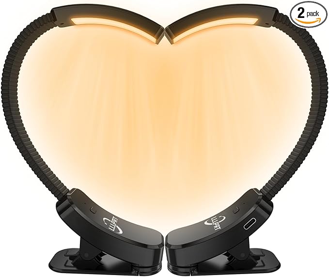 2 Pack Book Lights with Clamp, LLLPRT 10 LEDs Rechargeable USB Clip Reading Lamp with 3 Lighting Color, Stepless Dimming, Eye Friendly, 120 Hours Runtime, 360° Flexible Gooseneck, Lightweight,Portable - LeafyLoom