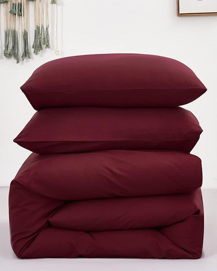 Burgundy Comforter Set Cal King Size Dark Red Bedding Set Pure Burgundy Beddig Soft Durable Quilt Set Women Durable Lightweight Plain Burgundy Blanket Men Breathable Dark Red Bed Comforter Set - LeafyLoom