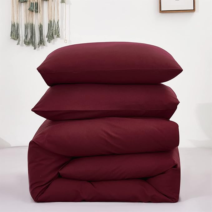 Burgundy Comforter Set Cal King Size Dark Red Bedding Set Pure Burgundy Beddig Soft Durable Quilt Set Women Durable Lightweight Plain Burgundy Blanket Men Breathable Dark Red Bed Comforter Set - LeafyLoom