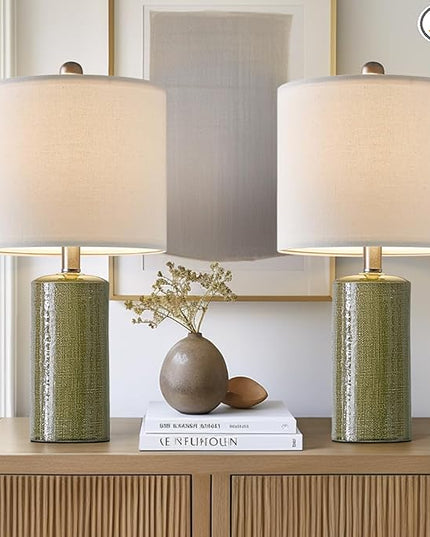 20.25" Small Table Lamps Set of 2 Modern Ceramic Lamps for Living Room Farmhouse Bedside Lamps Boho Lamps for Night Stands Green Bedroom Lamps Side Table Lamps End Table Lamps - LeafyLoom
