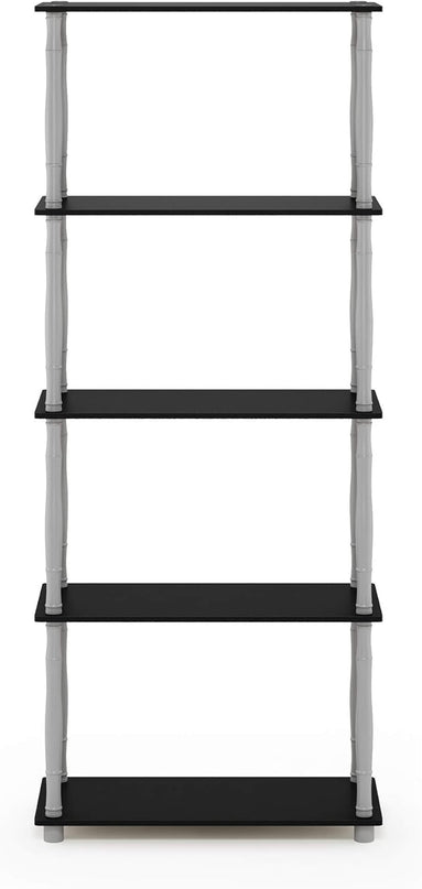 Furinno Turn-N-Tube 5-Tier Multipurpose Shelf / Display Rack / Storage Shelf / Bookshelf, Classic Tubes, Black/Grey - LeafyLoom