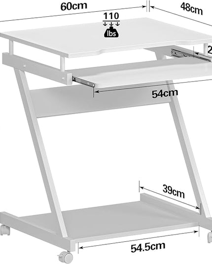 Need Rolling Computer Desk Mobile Desk Laptop Stand Desk with Sliding Keyboard for Home Office,23.6 Inches White DX-8110WT-ND - LeafyLoom