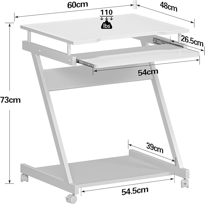 Need Rolling Computer Desk Mobile Desk Laptop Stand Desk with Sliding Keyboard for Home Office,23.6 Inches White DX-8110WT-ND - LeafyLoom