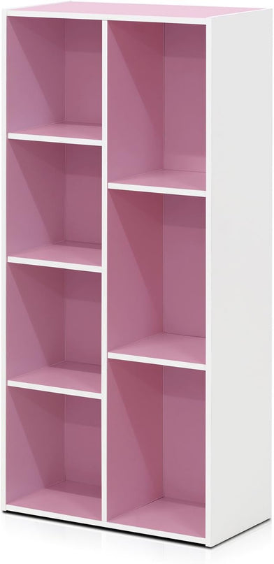 Furinno 7-Cube Reversible Open Shelf, White/Pink 11048WH/PI - LeafyLoom