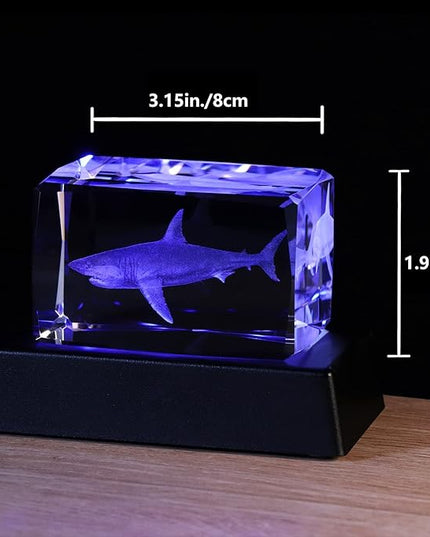 Qianwei 3D Crystals Shark Gifts for Shark lovers,Shark Decor Glass Figurine Shark Jaw Stuff Birthday for Lovers,Keepsake&Paperweight - LeafyLoom