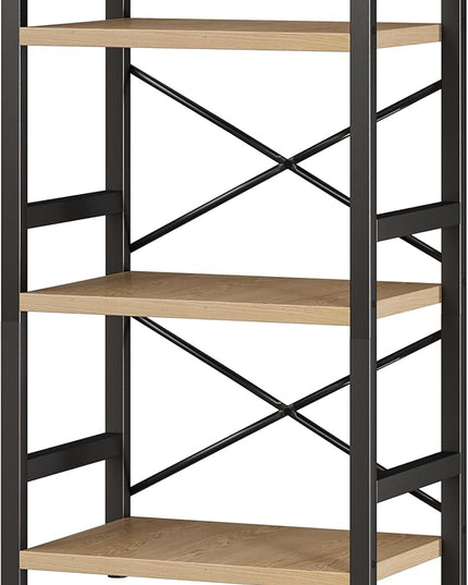 Bookshelf, 3 Tier Industrial Bookcase, Metal Small Bookcase, Rustic Etagere Book Shelf Storage Organizer for Living Room, Bedroom, and Home Office(Light Coffee) Patent Pending D29873033 - LeafyLoom