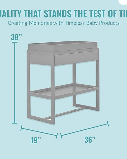 Arlo Changing Table in Pebble Grey, Made of Solid New Zealand Pinewood, Non-Toxic Finish, Comes with Water Resistant Mattress Pad & Safety Strap - LeafyLoom