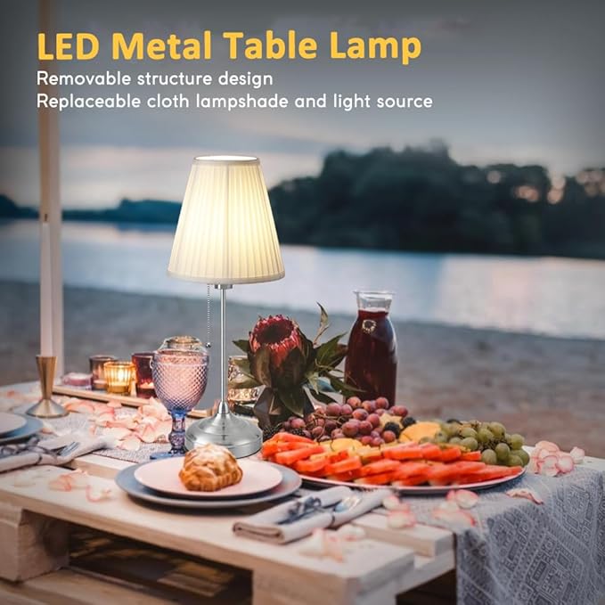 LED Metal Table Lamp,Fabric Shade Desk Lamp,3 Color Bedside Lamp,Built-in bulb,Night Light for Kids Nursery,Dining Room Lamp - LeafyLoom