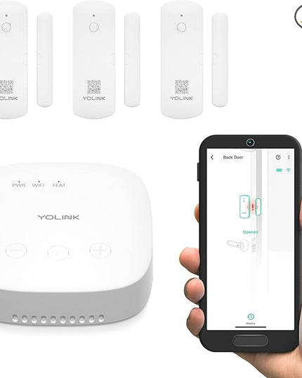 YoLink LoRa Smart Door Sensor Starter Kit: SpeakerHub Audio Hub & (3) Door Sensors - Up to 1/4 Mile Open-Air Range, Door Left-Open Reminders, up to 5 Year Battery Life, Alexa, IFTTT, Home Assistant YoLink