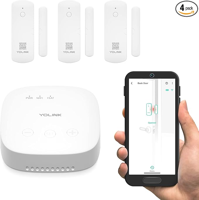 YoLink LoRa Smart Door Sensor Starter Kit: SpeakerHub Audio Hub & (3) Door Sensors - Up to 1/4 Mile Open-Air Range, Door Left-Open Reminders, up to 5 Year Battery Life, Alexa, IFTTT, Home Assistant YoLink